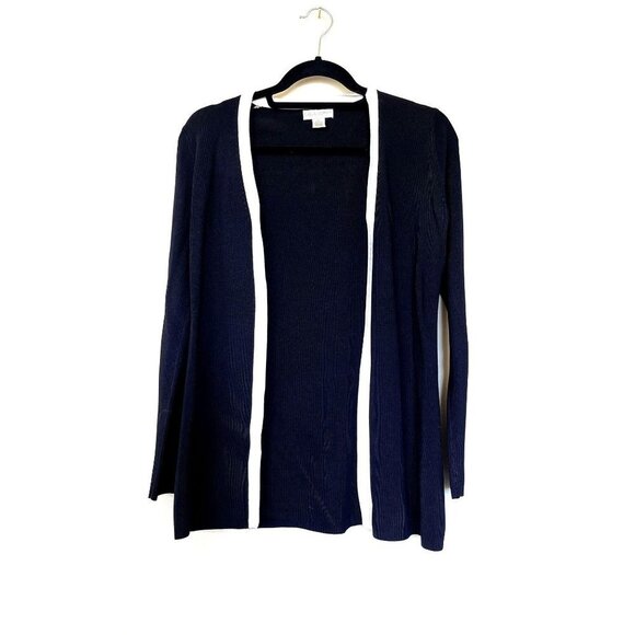 Vintage Casual Corner Coastal Grandma Navy Blue Open Cardigan S - Picture 2 of 8